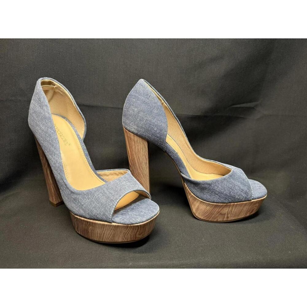ShoeDazzle Charli Shoes‎ Womens Size 7.5 Platform Heels Pumps Recycled Chambray